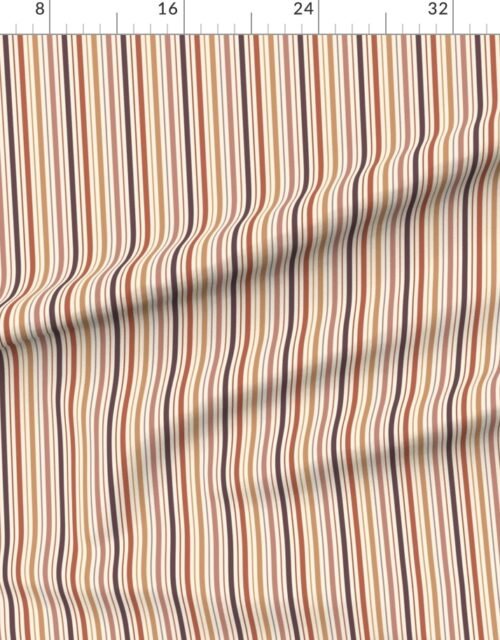 Fabric in Small Vertical Ticking Stripe in Burnt Terracotta Clay Shades on Cream