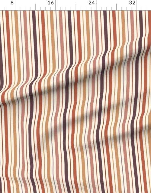 Fabric in Vertical Ticking Stripe in Burnt Terracotta Clay Shades on Cream