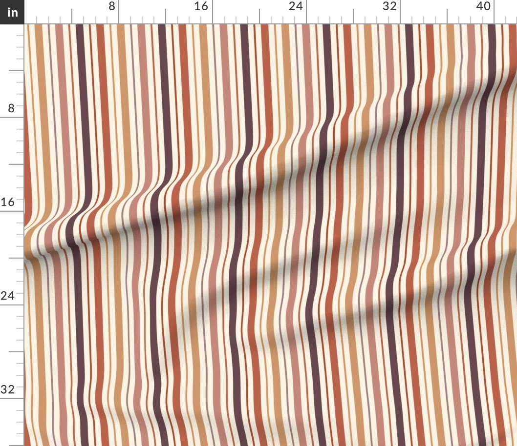 Fabric in Vertical Ticking Stripe in Burnt Terracotta Clay Shades on Cream Fabric in Vertical Ticking Stripe in Burnt Terracotta Clay Shades on Cream