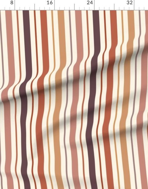 Fabric in Large Vertical Ticking Stripe in Burnt Terracotta Clay Shades on Cream