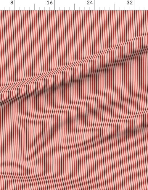 Fabric in Mini Vertical Ticking Stripe in Cherry Red Burgundy and Cream