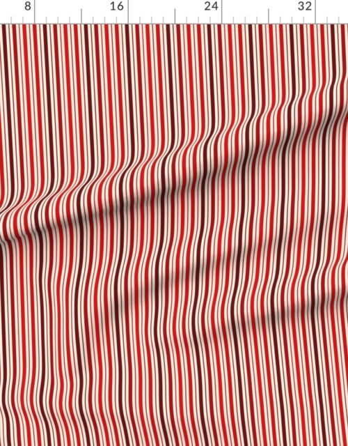 Fabric in Small Vertical Ticking Stripe in Cherry Red Burgundy and Cream