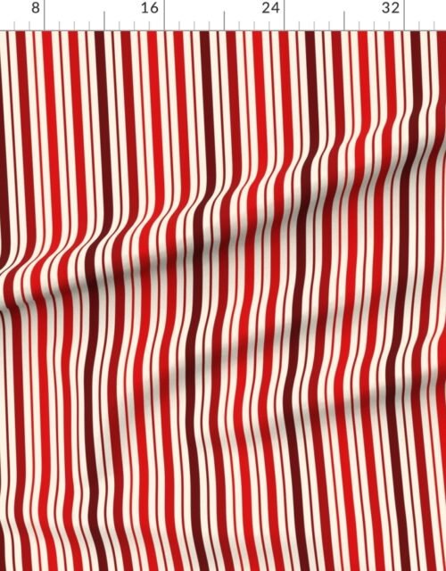 Fabric in Standard Vertical Ticking Stripe in Cherry Red Burgundy and Cream