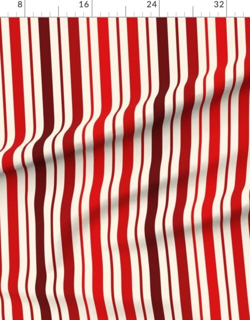 Fabric in Large Vertical Ticking Stripe in Cherry Red Burgundy and Cream