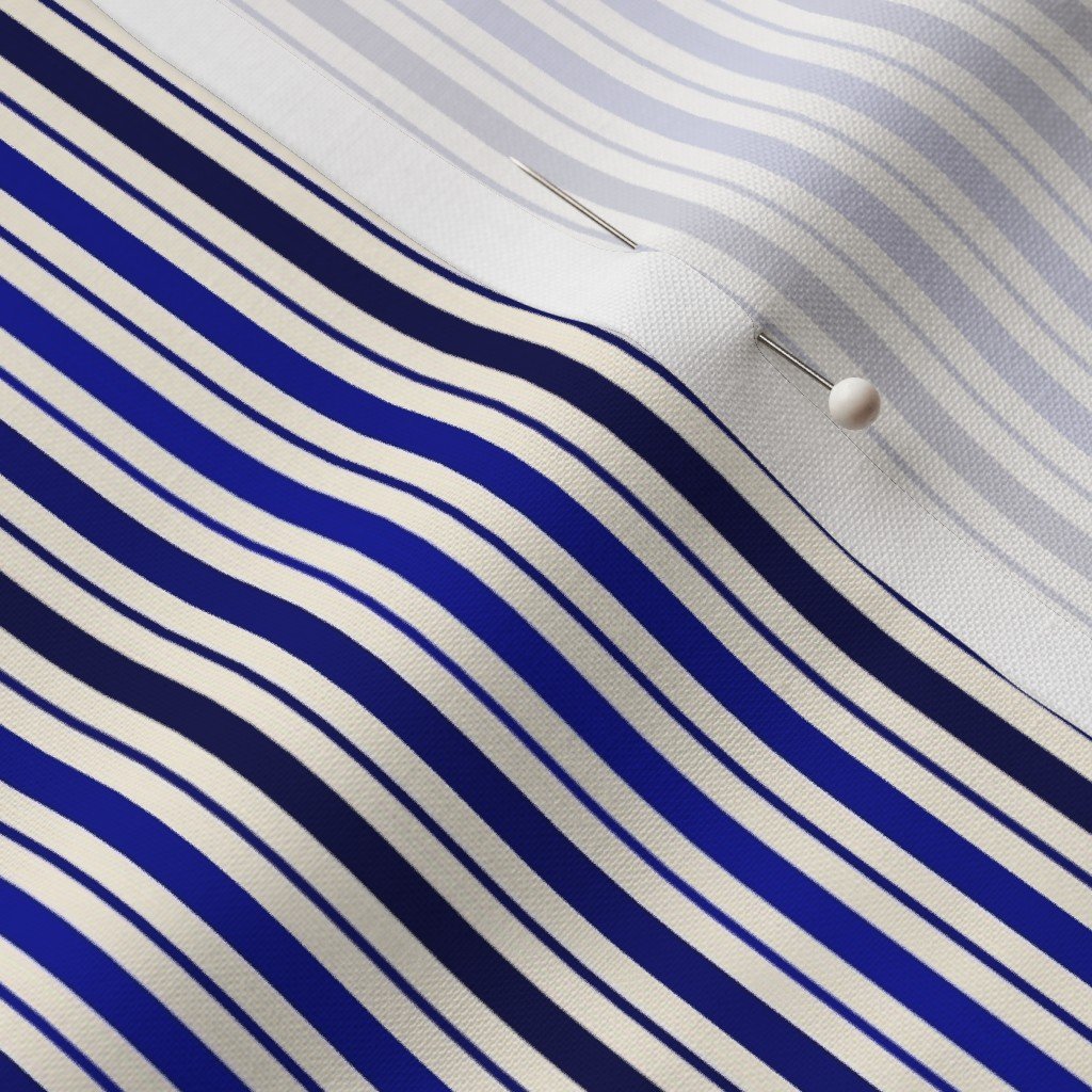 Fabric in Mini Vertical Ticking Stripe in Cobalt Navy and Cream Fabric in Mini Vertical Ticking Stripe in Cobalt Navy and Cream - Image 3