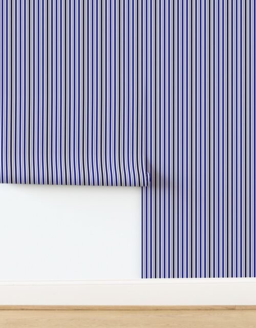 Small Vertical Ticking Stripe in Cobalt Navy and Cream Wallpaper