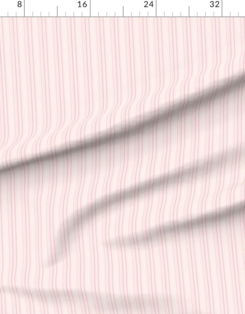 Fabric in Mini Vertical Ticking Stripe in Baby Pink Shades on Cream