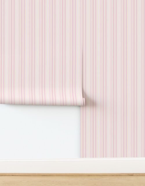 Small Vertical Ticking Stripe in Baby Pink Shades on Cream Wallpaper