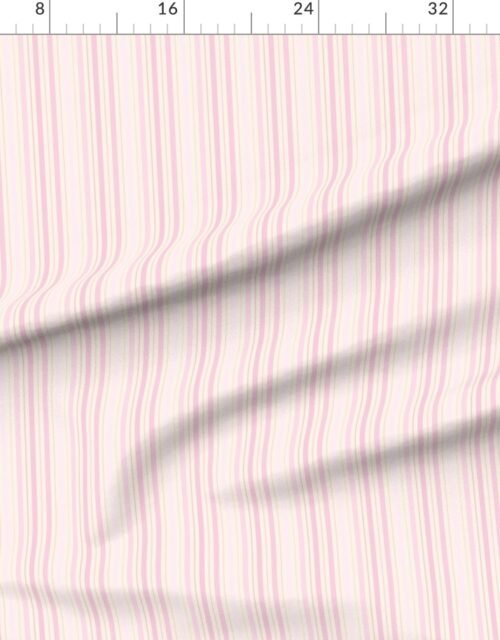 Fabric in Small Vertical Ticking Stripe in Baby Pink Shades on Cream