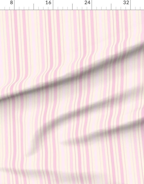 Fabric in Vertical Ticking Stripe in Baby Pink Shades on Cream