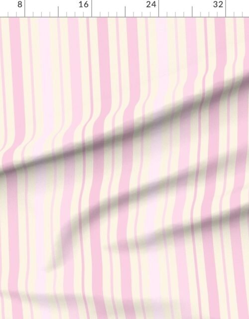 Fabric in Large Vertical Ticking Stripe in Baby Pink Shades on Cream