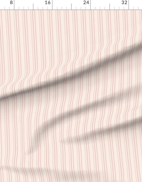 Fabric in Mini Vertical Ticking Stripe in Blush Pink Shades on Cream