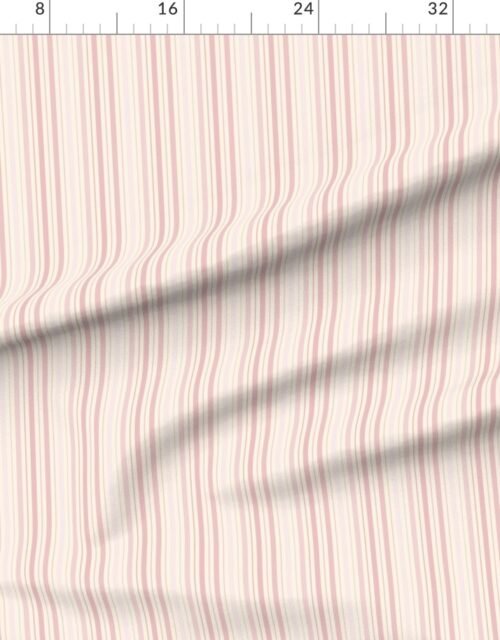Fabric in Small Vertical Ticking Stripe in Blush Pink Shades on Cream