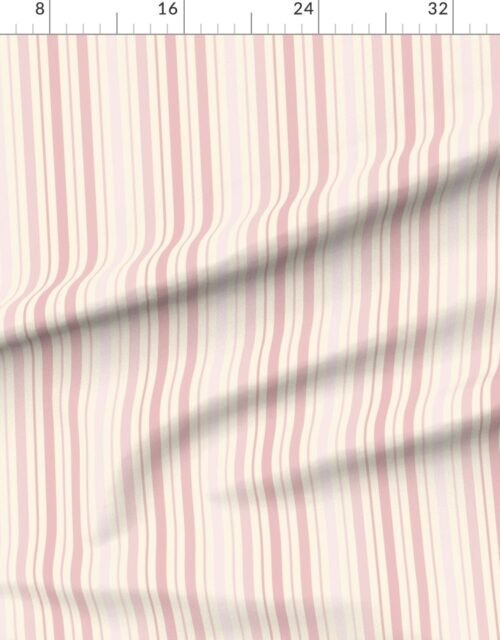 Fabric in Vertical Ticking Stripe in Blush Pink Shades on Cream