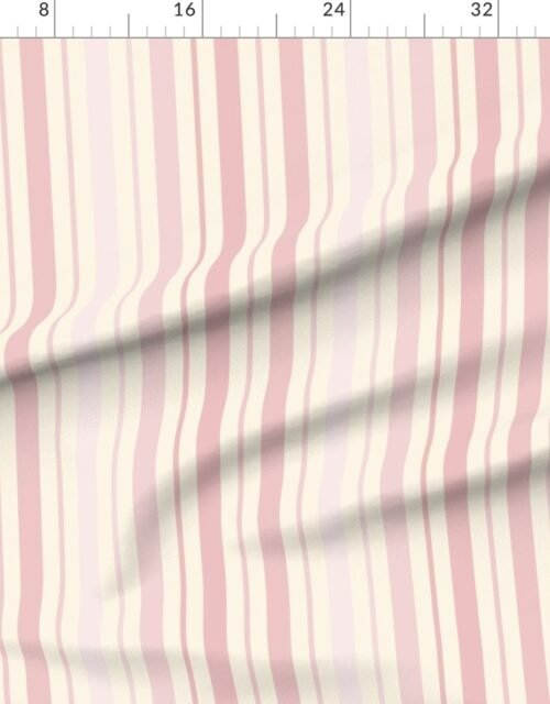 Fabric in Large Vertical Ticking Stripe in Blush Pink Shades on Cream