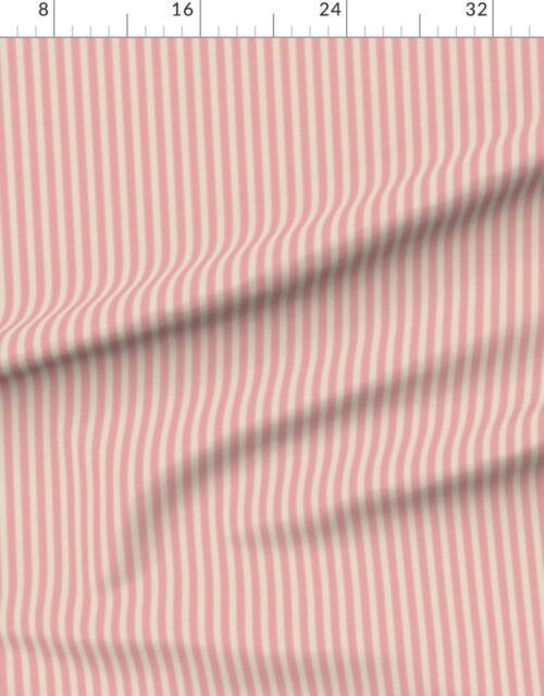 Fabric in Serrated Mini Stripes in Coral Shrimp on Cream