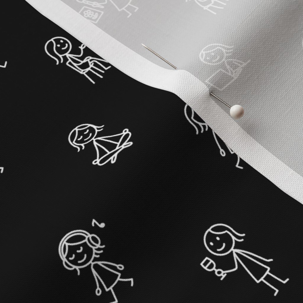 Fabric in Girls Just Wanna Have Fun Stick Figure Pattern in White on Black Fabric in Girls Just Wanna Have Fun Stick Figure Pattern in White on Black - Image 3