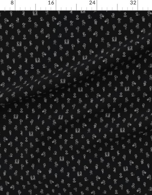 Fabric in Girls Just Wanna Have Fun Stick Figure Pattern in White on Black