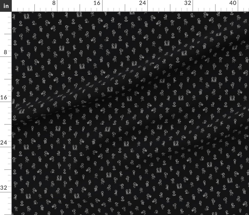 Fabric in Girls Just Wanna Have Fun Stick Figure Pattern in White on Black Fabric in Girls Just Wanna Have Fun Stick Figure Pattern in White on Black
