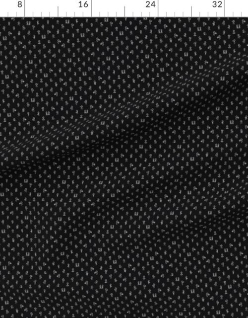 Fabric in Mini Stick Figure Girls Tiny Doodles in White on Black