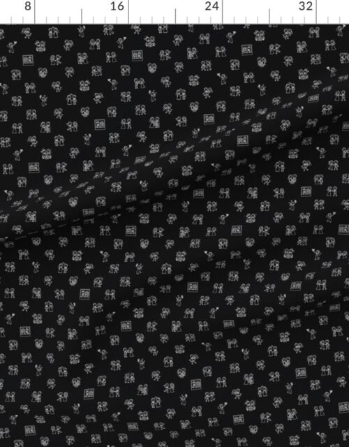 Fabric in Just Married White on Black Stick Figure Wedding Pattern
