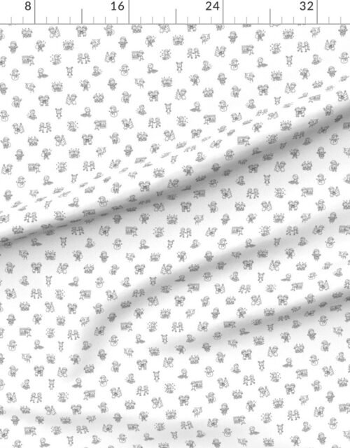 Fabric in Stick Figure Christmas Cheer Hand Drawn Holiday Doodle Black on White