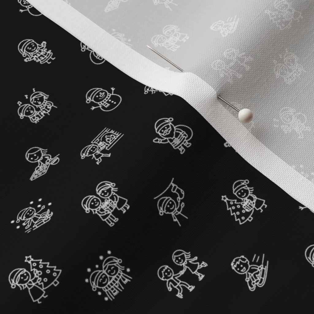 Fabric in Mini Stick Figure Christmas Cheer Black on White Holiday Doodle Pattern Fabric in Mini Stick Figure Christmas Cheer Black on White Holiday Doodle Pattern - Image 3