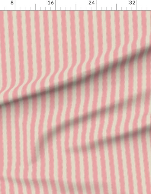 Fabric in Serrated Coral Shrimp Classic Stripe on Cream