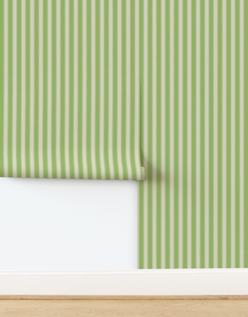 Serrated Kelp Green Classic Stripe on Cream Wallpaper