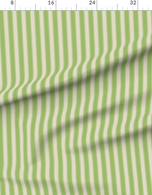 Fabric in Serrated Kelp Green Classic Stripe on Cream