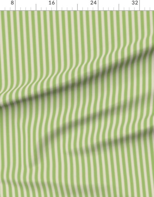 Fabric in Serrated Kelp Green Small Stripe on Cream