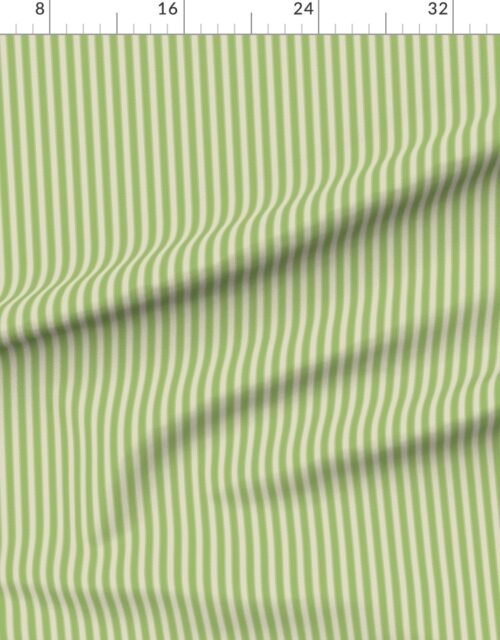 Fabric in Serrated Kelp Green Mini Stripe on Cream