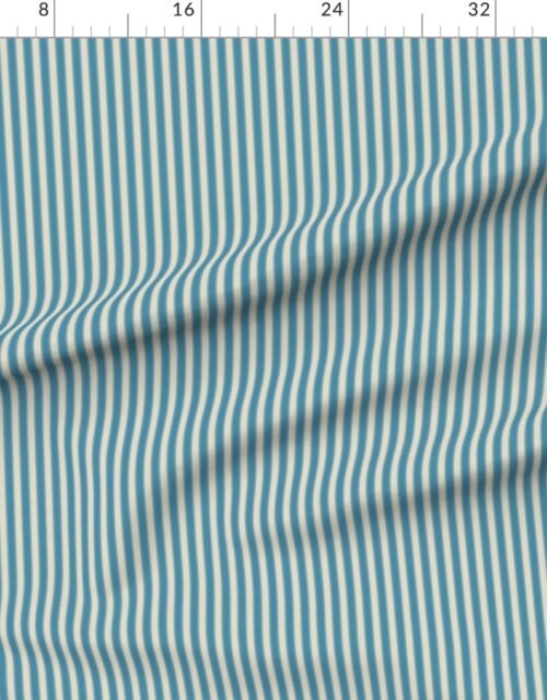 Fabric in Serrated Tideglass Blue Mini Stripe on Cream