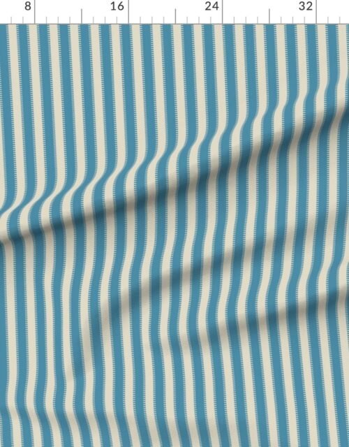 Fabric in Serrated Tideglass Blue Classic Stripe on Cream