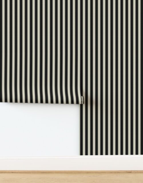 Serrated Squid Ink Black Classic Stripe on Cream Wallpaper