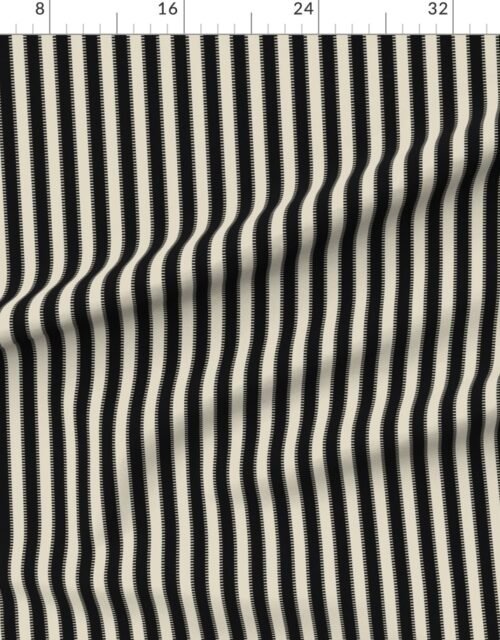 Fabric in Serrated Squid Ink Black Classic Stripe on Cream