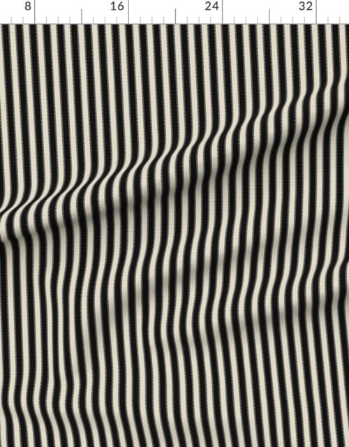 Fabric in Serrated Squid Ink Black Small Stripe on Cream