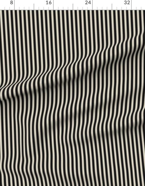 Fabric in Serrated Squid Ink Black Mini Stripe on Cream