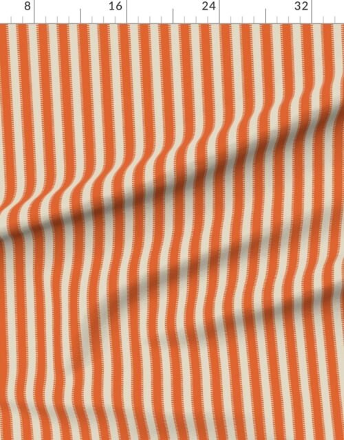 Fabric in Serrated Tigerfish Orange Classic Stripe on Cream
