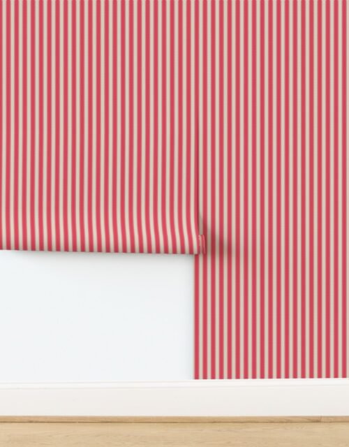 Serrated Pompano Red Small Stripe on Cream Wallpaper