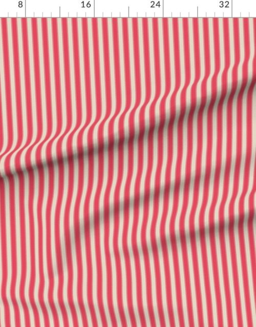 Fabric in Serrated Pompano Red Small Stripe on Cream