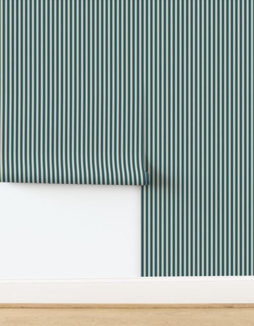 Serrated Blue Crab Mini Stripe on Cream Wallpaper