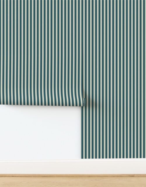 Serrated Blue Crab Small Stripe on Cream Wallpaper