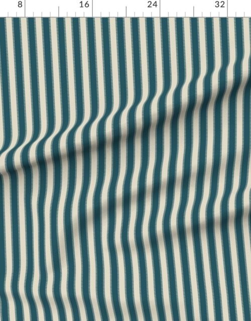 Fabric in Serrated Blue Crab Classic Stripe on Cream