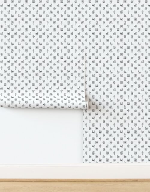 Baby Stick Figure Moments Pattern Black on White Wallpaper