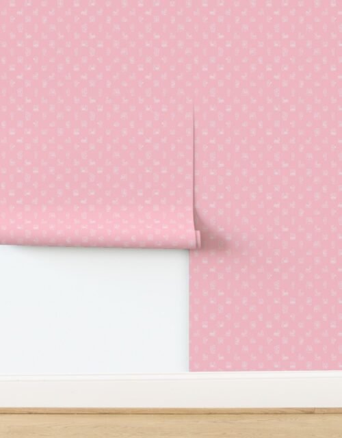 White on Baby Pink Baby Stick Figure Moments Pattern Wallpaper