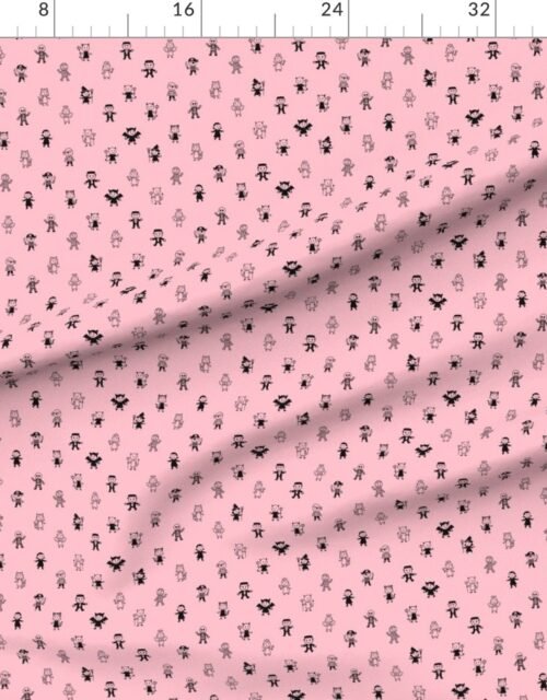 Fabric in Black Stick Figure Halloween Parade on Ghostly Pink