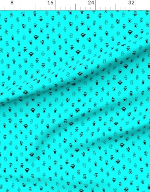 Fabric in Black Stick Figure Halloween Parade on Witchy Aqua