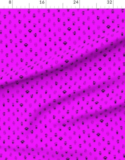 Fabric in Neon Pink Stick Figure Halloween Costume Parade Pattern