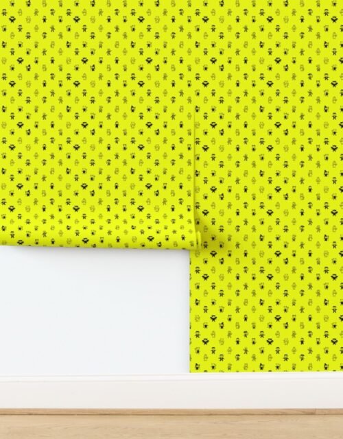 Neon Yellow Stick Figure Halloween Costume Parade Pattern Wallpaper